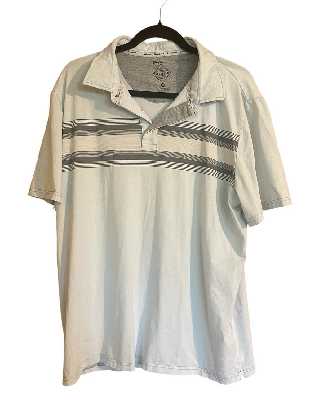Flag & Anthem Madeflex Golf Polo Shirt Sleeve Mens M Pale Blue Striped